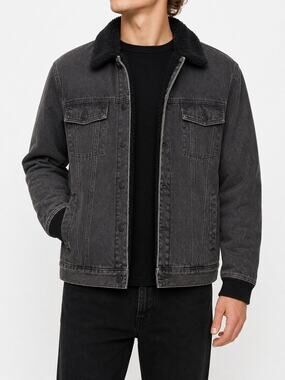 Emerica Heres Johnny Jacket Sherpa Denim Trucker Mens M Streetwear Skate Biker